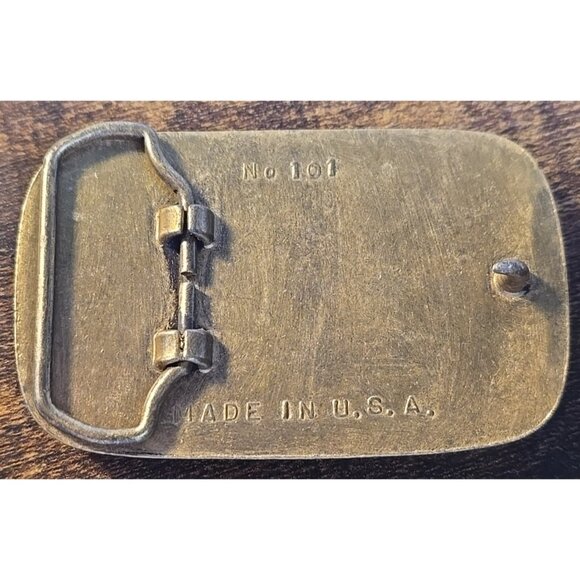 Vtg American Firefighters Belt Buckle Number #101 FD Leather & Metal Made in USA - Picture 8 of 8
